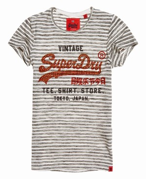 Superdry Ing Shop Stripe Női Pólók Fehér/Szürke/Csíkok | GKWBZ1785